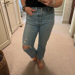 Levi’s Ribcage Straight Ankle Jeans Distressed Light Denim 27